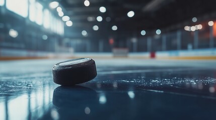 Closeup view of hokey game playing on ice.
