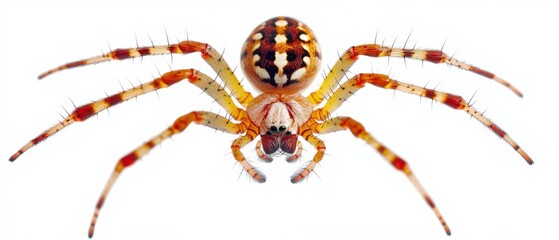 Obraz premium close up of a colorful spider with patterned legs on a white background