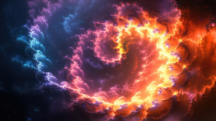A mesmerizing fractal design of repeating spirals and geometric patterns in bold, luminous colors