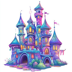 Fototapeta premium Whimsical Colorful Castle Illustration