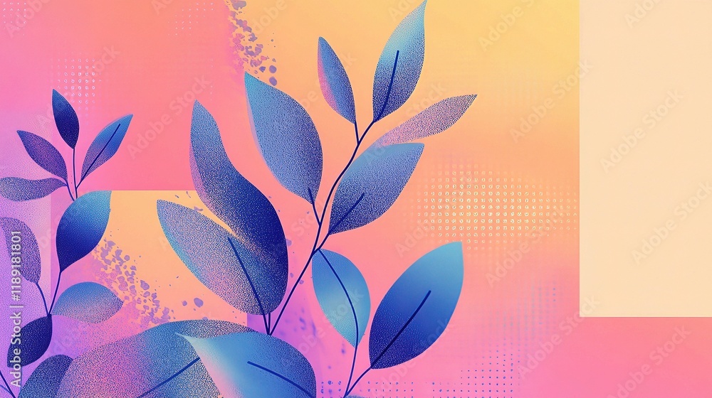 Aufkleber abstract memphis style gradient background with colorful leaves