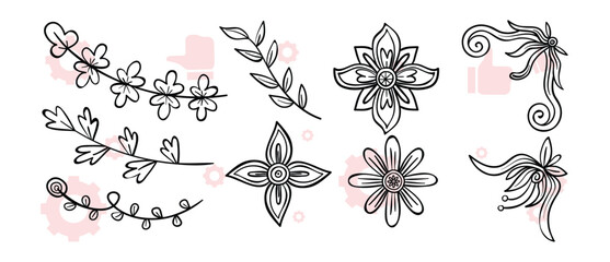 Vector set of tropical leaves. Palm, banana leaf, hibiscus, plumeria flowers. © Creativeactive