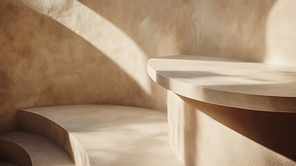 Beige Curved Platforms Basking in Sunlight