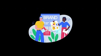 Two marketing professionals, one African and one European, discussing brand strategies in a colorful, cartoon-style illustration.