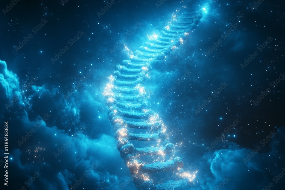 Aufkleber glowing dna helix shaped like a stairway to heaven floating in outer space with stars and nebulae