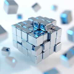 Fototapeta premium 3d rendering of silver cubes forming a larger cube
