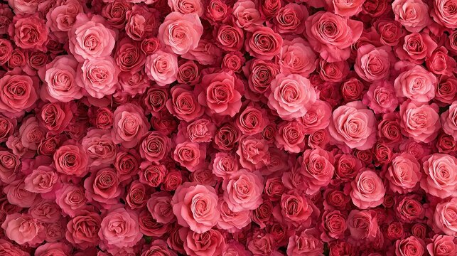 Roses Galore: A breathtaking, close-up view of a dense collection of pink and red roses, creating a vibrant and romantic floral tapestry.