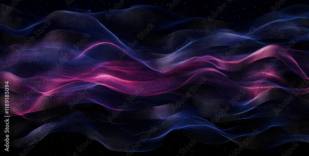 Poster abstract purple and blue digital waves futuristic technology background particle flow data stream