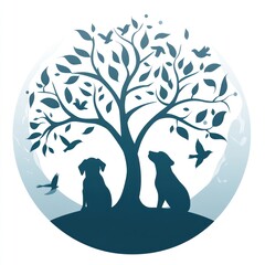 Peaceful moonlit dogs tree remembrance logo