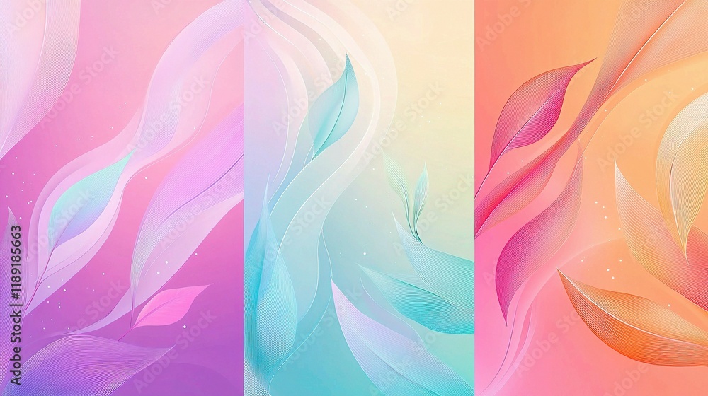 Poster set of unique spring cards with bright gradient backgrounds