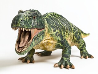 Obraz premium a green dinosaur toy standing on a white surface