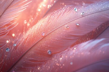 Pink feathers are glistening with glitter and rhinestones, evoking a festive and luxurious atmosphere