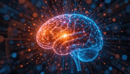 Obraz premium Human Brain Neural Network, The Concept of AI Big Data and Intelligent Thinking Illustration.