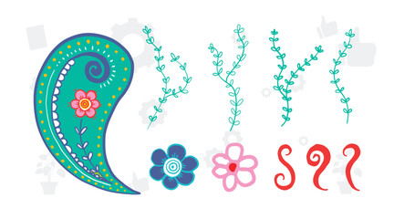 floral pattern with bright colorful flowers and tropic leaves on a white background. The elegant the template for fashion prints. Modern floral background. Trendy Folk style