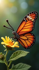 realistic highly detailed crochet of a butterfly with a nature background