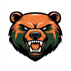 Angry bear head mascot, fierce expression, white background, logo design