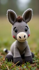 Fototapeta premium realistic highly detailed crochet of a donkey with a nature background