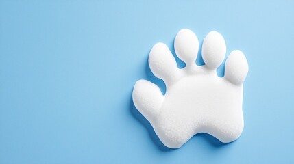 Obraz premium Cute White Foam Paw Print on Soft Blue Background for Pet Lovers