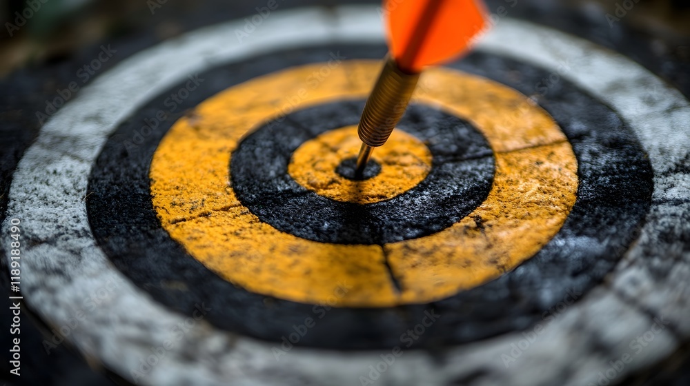 Poster bullseye target symbolizing achievement focus and visionary innovation frameworks combining tactical