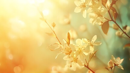 Obraz premium Sunlight Illuminates Delicate Spring Blossoms on Branch