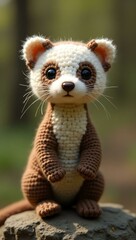 Fototapeta premium realistic highly detailed crochet of a ferret with a nature background