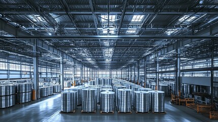 Industrial Metal Coils: A Steel Warehouse Interior