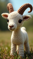 Obraz premium realistic highly detailed crochet of a goat with a nature background