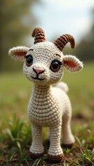 realistic highly detailed crochet of a goat with a nature background
