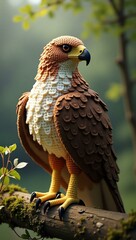 realistic highly detailed crochet of a hawk with a nature background