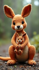 Obraz premium realistic highly detailed crochet of a kangaroo with a nature background