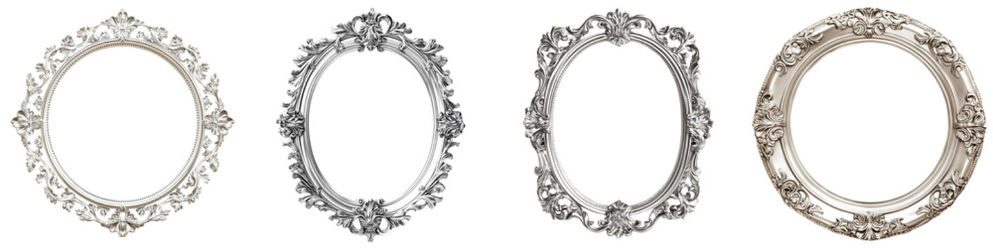 Set of a delicate, silver-plated frame isolated on transparent background