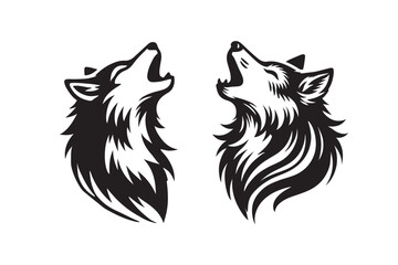 Obraz premium A black and white silhouette of a wolf howling Vector isolated on a white background