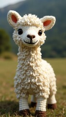 Obraz premium realistic highly detailed crochet of a llama with a nature background