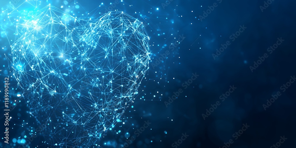 Poster abstract blue heart shape network connection digital technology background