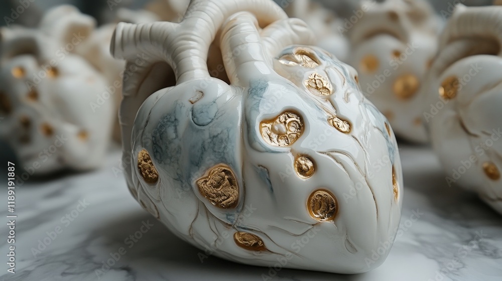Aufkleber heart shaped object painted in gold and white colors on a neutral background for artistic display va