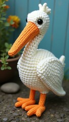 Obraz premium realistic highly detailed crochet of a pelican with a nature background