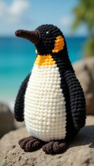Fototapeta premium realistic highly detailed crochet of a penguin with a nature background