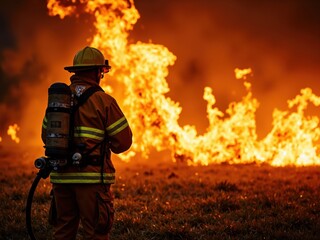 Naklejka premium Firefighter and Wildfire