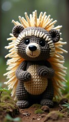 Obraz premium realistic highly detailed crochet of a porcupine with a nature background