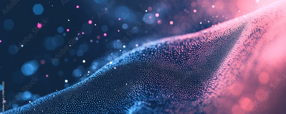 Poster abstract blue and pink particle wave background digital art futuristic technology data visualization