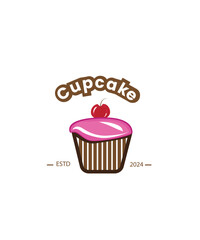 strawberry cupcake logo, Cupcake logo design template, Birthday cake logo vector illustration
