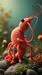 Obraz premium realistic highly detailed crochet of a shrimp with a nature background
