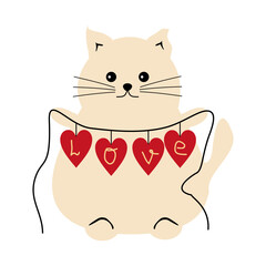 Nice cute lovely cat with love garland valentine day vector illustration celebrate romantic holiday 