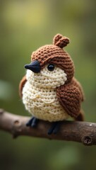 Fototapeta premium realistic highly detailed crochet of a sparrow with a nature background