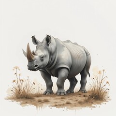 Obraz premium Majestic White Rhinoceros in African Savanna Wildlife Conservation Image