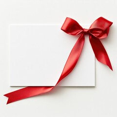 a blank card with a red ribbon