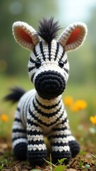 Fototapeta premium realistic highly detailed crochet of a zebra with a nature background