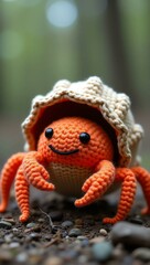 Fototapeta premium realistic highly detailed crochet of a hermit crab wi with a nature background