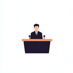 Speaker presenting at podium, conference hall,  simple illustration, presentation