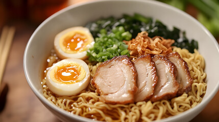 Shoyu ramen noodles with pork and egg
